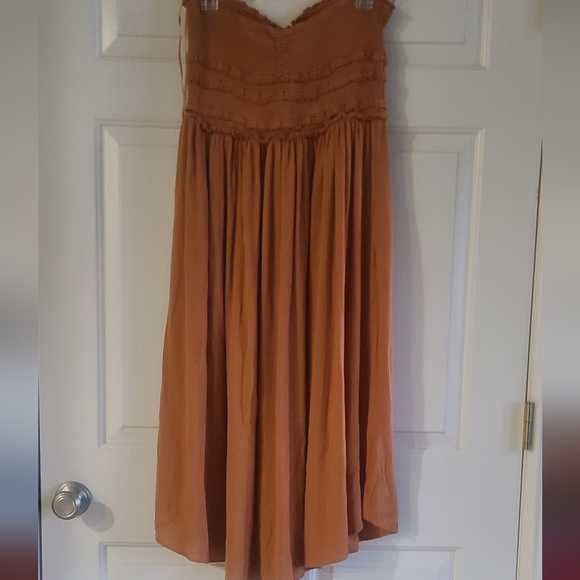 O'Neill Orange 🍊 Devyn Strapless Smocked-Bodice Side-Slit Midi Dress EUC - Picture 7 of 8